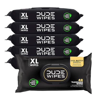 DUDE Wipes DUDE Wipes - Flushable Wipes - 6 Pack, 288 Wipes - Shea BUTTer Smooth Extra-Large Adult Wet Wipes - Vitamin-E And Aloe - Septic And Sewer Safe