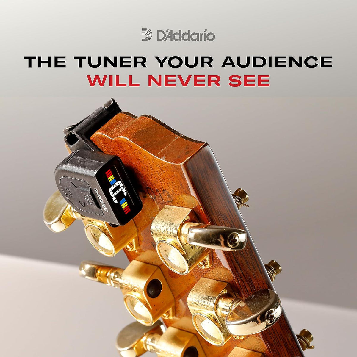 D'Addario Accessories Guitar Tuner - Micro Headstock Tuner - Tuner For Acoustic Guitar, Electric Guitar, Bass Guitar, Mandolin, Banjo, Ukelele - Compact And Discrete - Clip On - 1 Pack,