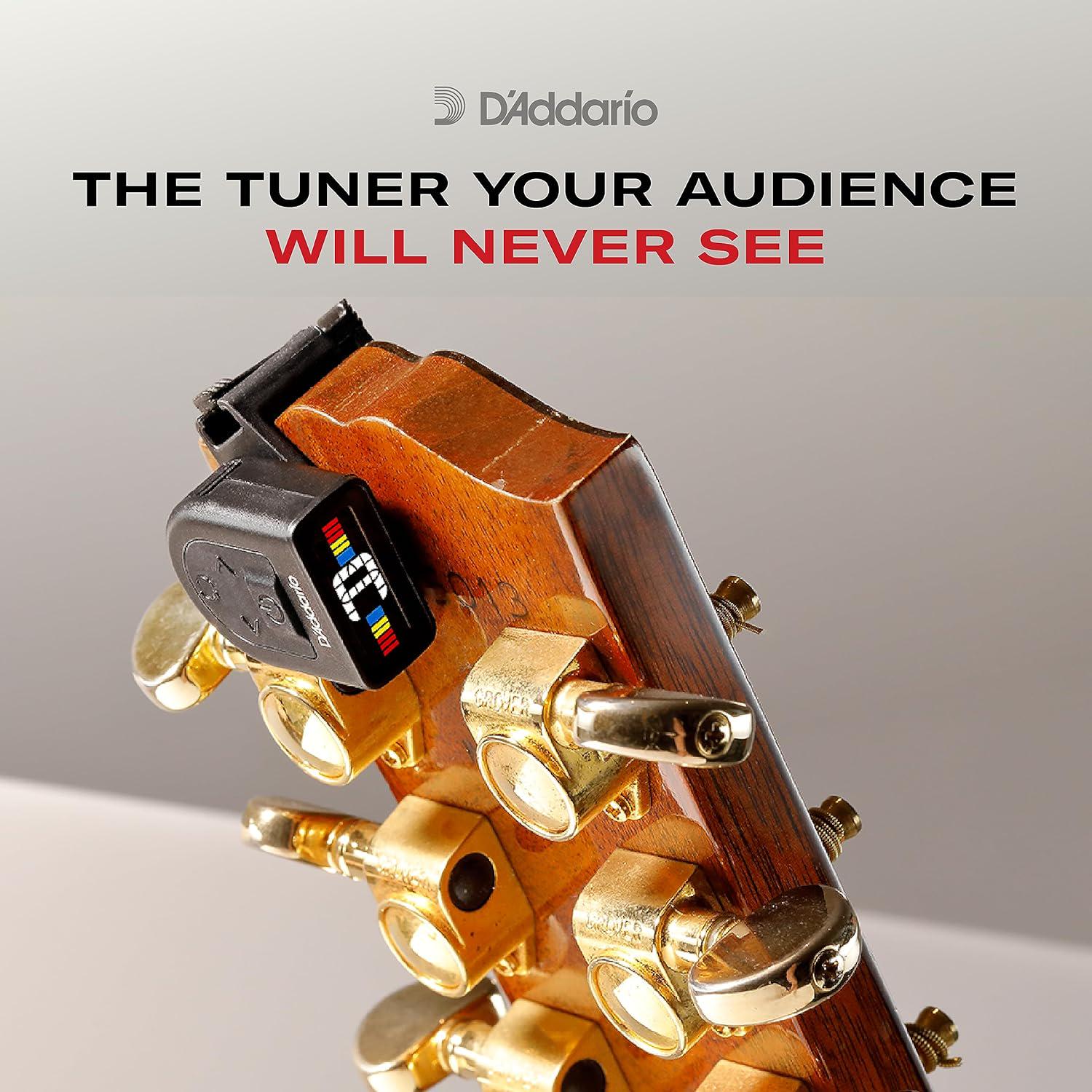 D'Addario Accessories Guitar Tuner - Micro Headstock Tuner - Tuner For Acoustic Guitar, Electric Guitar, Bass Guitar, Mandolin, Banjo, Ukelele - Compact And Discrete - Clip On - 2 Pack,