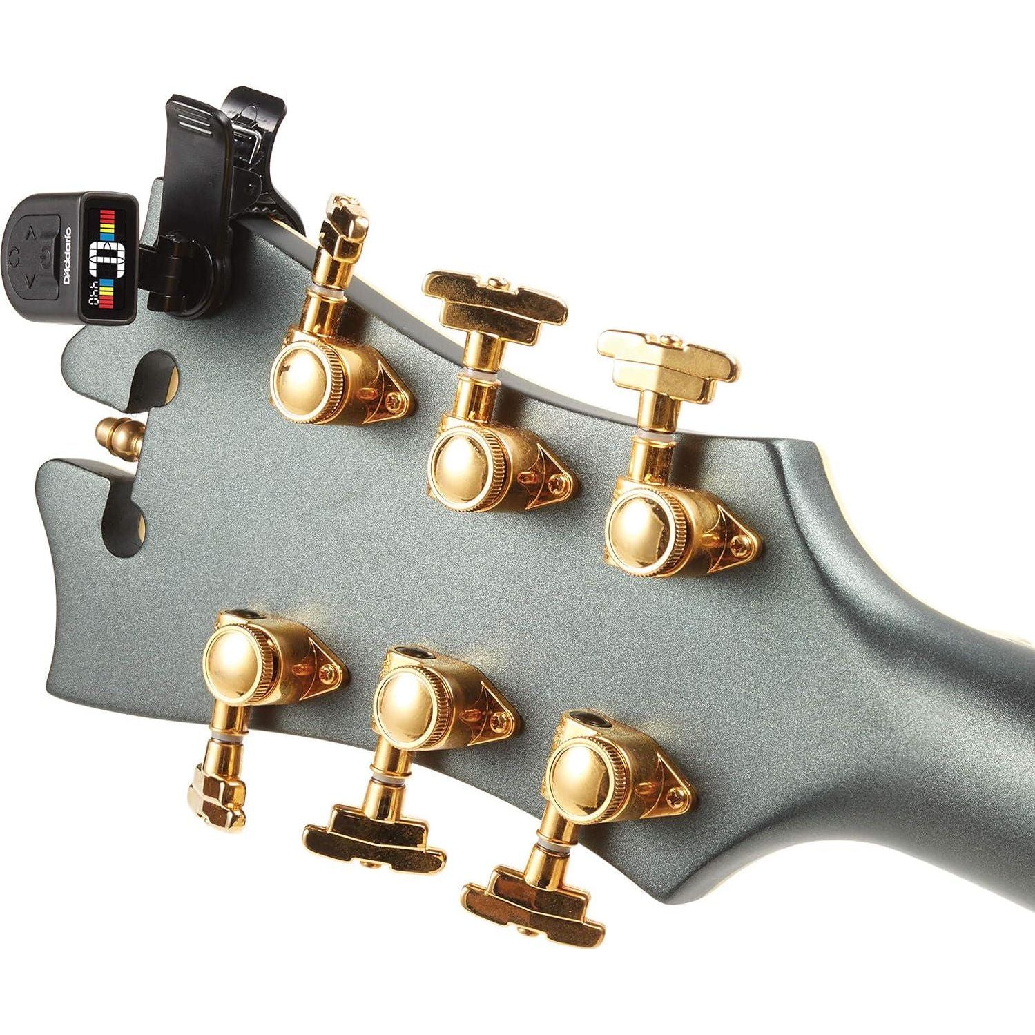D'Addario Accessories Guitar Tuner - Micro Headstock Tuner - Tuner For Acoustic Guitar, Electric Guitar, Bass Guitar, Mandolin, Banjo, Ukelele, Cello, Double Bass And More - Universal Clip On - 1pk,