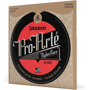 D'Addario EJ45 Pro-Arte Nylon Classical Guitar Strings, Normal Tension Nylon Core Basses, Laser Selected Trebles - Offers Balance Of Volume And Comfortable Resistance 1 Set,
