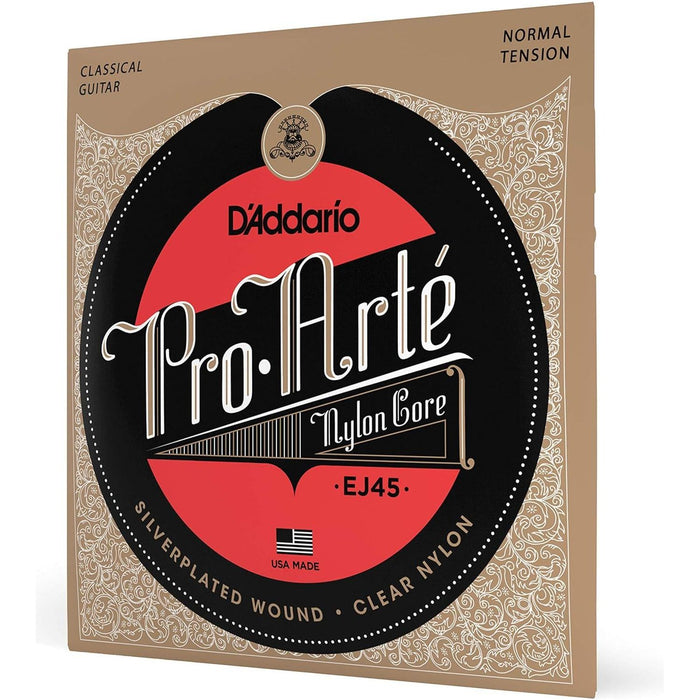 D'Addario EJ45 Pro Arte Nylon Classical Guitar Strings, Normal Tension, Nylon Core Basses, Laser Selected Trebles, 1 Set