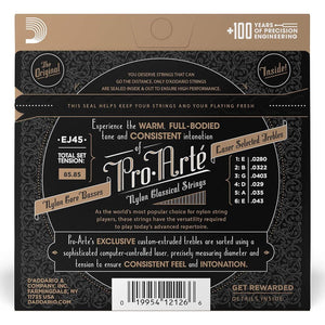 D'Addario EJ45 Pro-Arte Nylon Classical Guitar Strings, Normal Tension Nylon Core Basses, Laser Selected Trebles - Offers Balance Of Volume And Comfortable Resistance 1 Set,