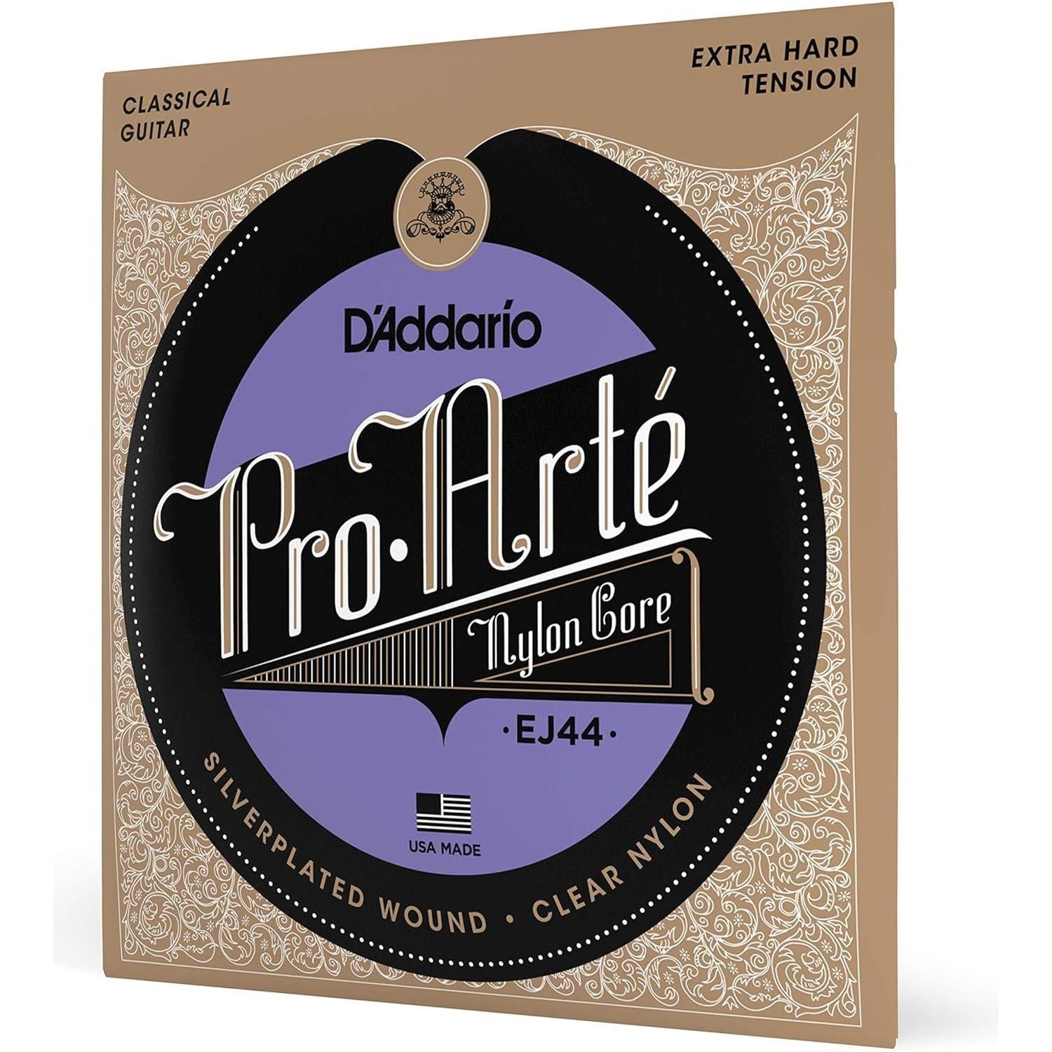D'Addario Guitar Strings - Pro-Arte Classical Guitar Strings - EJ44 - Nylon Guitar Strings - Silver Plated Wound, Nylon Core - Extra-Hard Tension, 1-Pack,