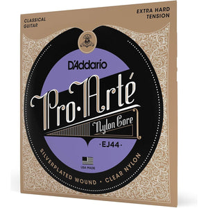 D'Addario Guitar Strings - Pro-Arte Classical Guitar Strings - EJ44 - Nylon Guitar Strings - Silver Plated Wound, Nylon Core - Extra-Hard Tension, 1-Pack,
