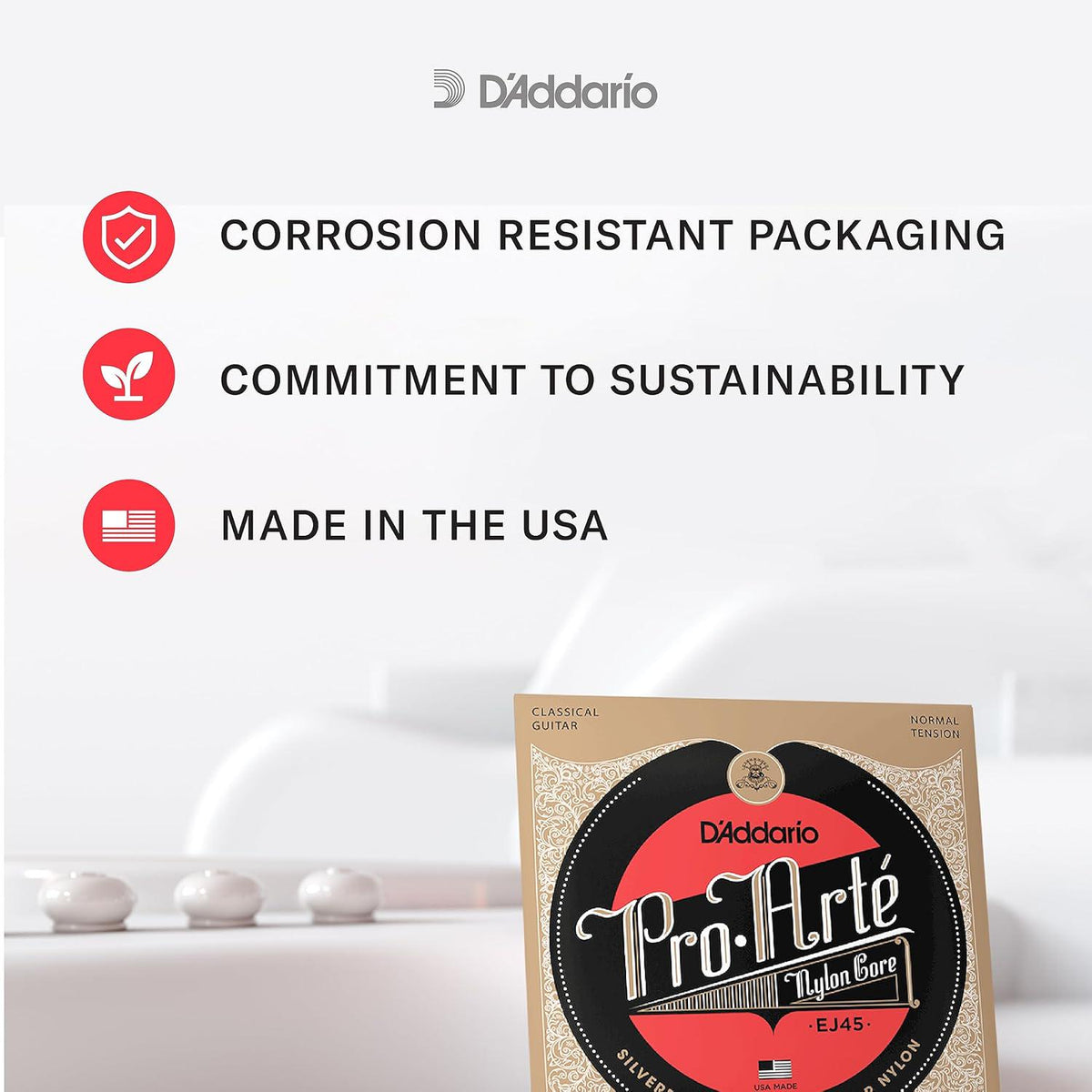 D'Addario Guitar Strings - Pro-Arte Classical Guitar Strings - EJ43 - Nylon Guitar Strings - Silver Plated Wound, Nylon Core - Light Tension, 1-Pack,