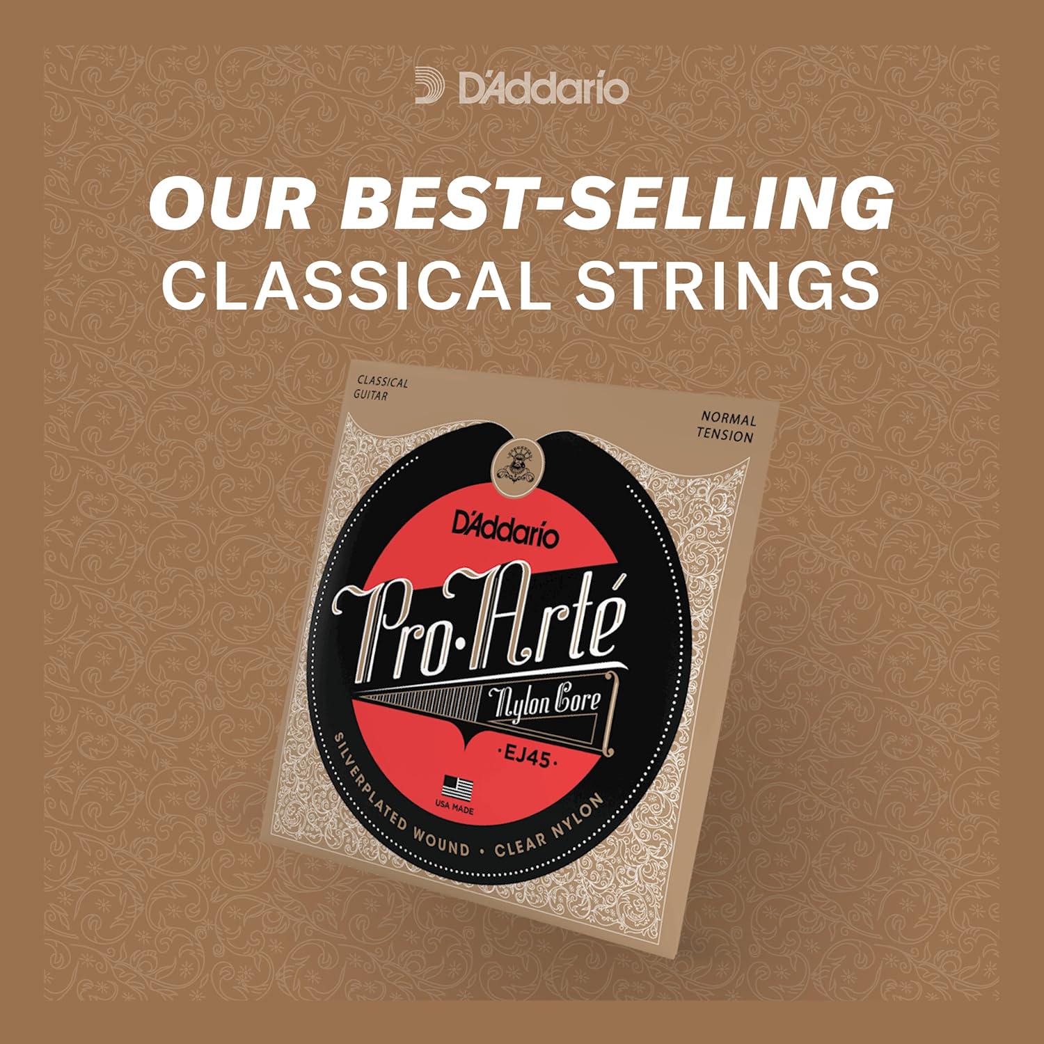 D'Addario Guitar Strings - Pro-Arte Classical Guitar Strings - EJ46 - Nylon Guitar Strings - Silver Plated Wound, Nylon Core - Hard Tension, 1-Pack,