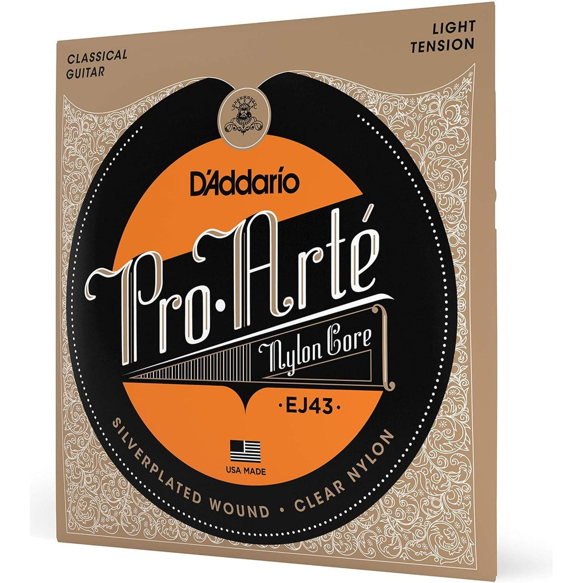 D'Addario Guitar Strings - Pro-Arte Classical Guitar Strings - EJ43 - Nylon Guitar Strings - Silver Plated Wound, Nylon Core - Light Tension, 1-Pack,