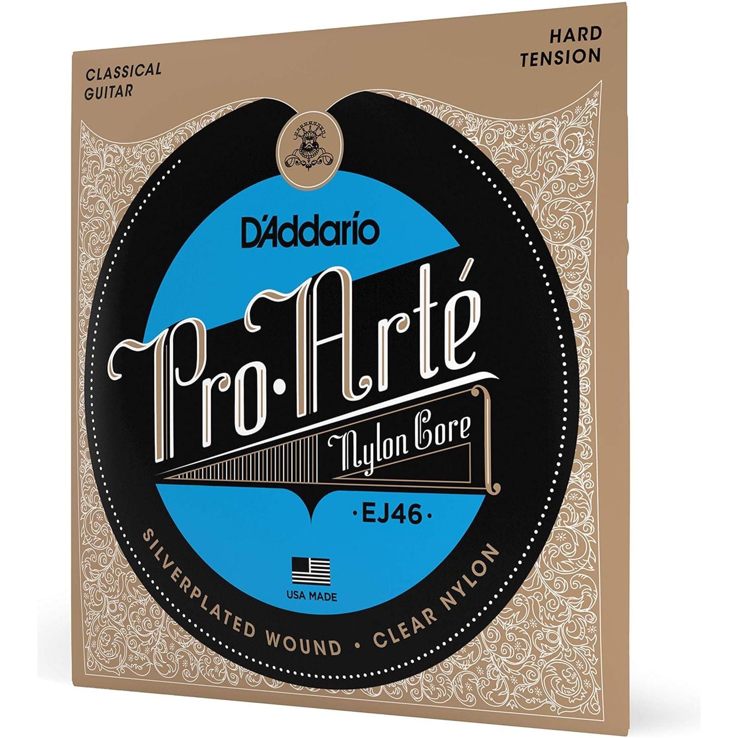 D'Addario Guitar Strings - Pro-Arte Classical Guitar Strings - EJ46 - Nylon Guitar Strings - Silver Plated Wound, Nylon Core - Hard Tension, 1-Pack,