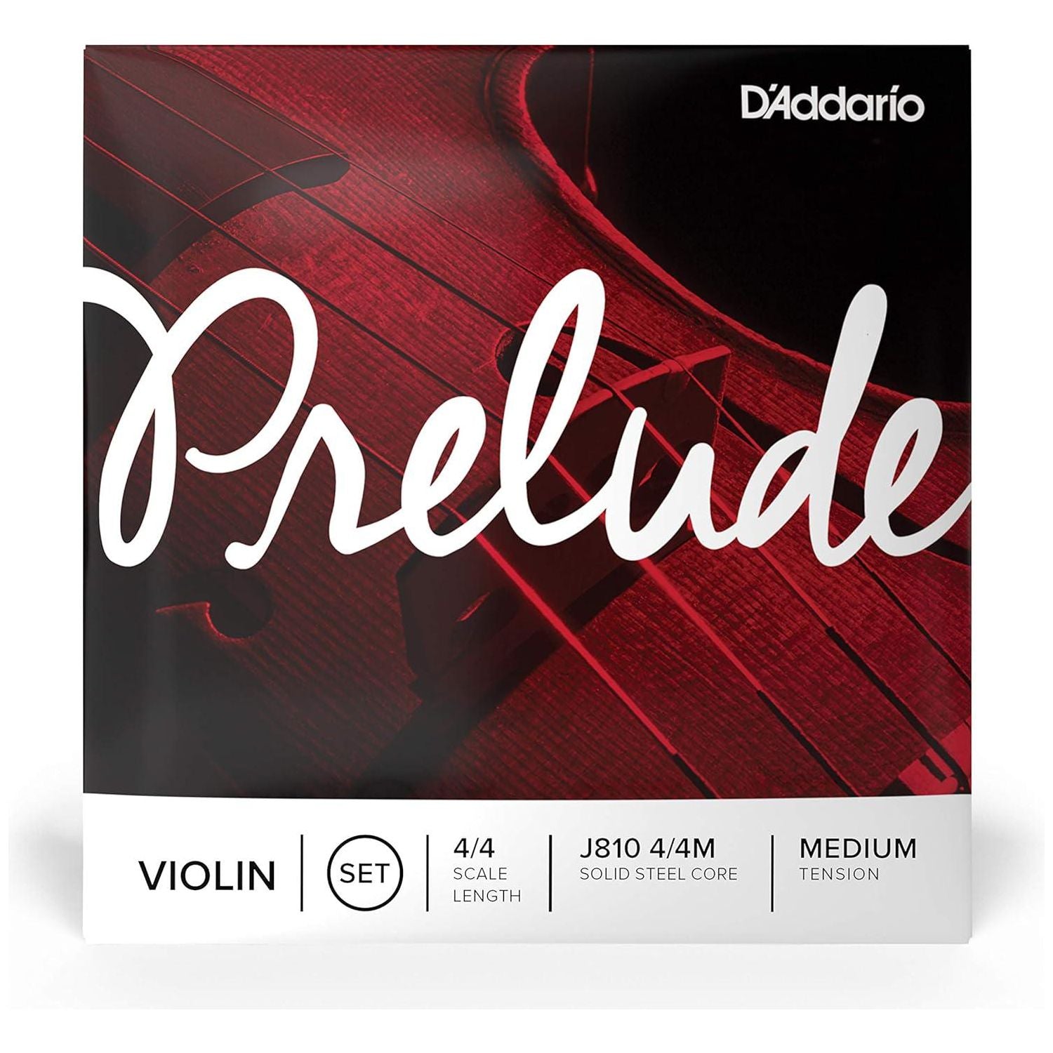 D'Addario Prelude Violin String Set, 4/4 Scale, Medium Tension J810 4/4M - Solid Steel Core, Warm Tone, Economical And Durable Educator S Choice For Student Strings 1 Set,