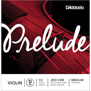 D'Addario Prelude Violin Single D String, 1/2 Scale, Medium Tension - J813 1/2M - Solid Steel Core, Warm Tone, Economical And Durable Educator S Choice For Student Strings,