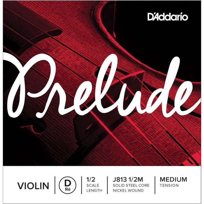D'Addario Prelude Violin Single D String, 1/2 Scale, Medium Tension, Solid Steel Core, J813 1/2M