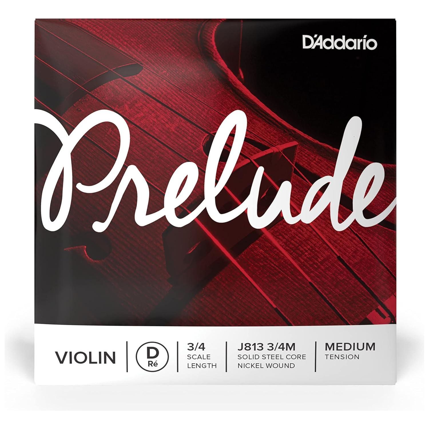 D'Addario Prelude Violin Single D String, 1/16 Scale, Medium Tension - J813 3/4M - Solid Steel Core, Warm Tone, Economical And Durable Educator S Choice For Student Strings,