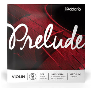 D'Addario Prelude Violin Single D String, 1/16 Scale, Medium Tension - J813 3/4M - Solid Steel Core, Warm Tone, Economical And Durable Educator S Choice For Student Strings,