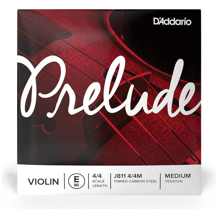 D'Addario Prelude Violin E String, 4/4 Scale, Medium Tension, Solid Steel Core, J811