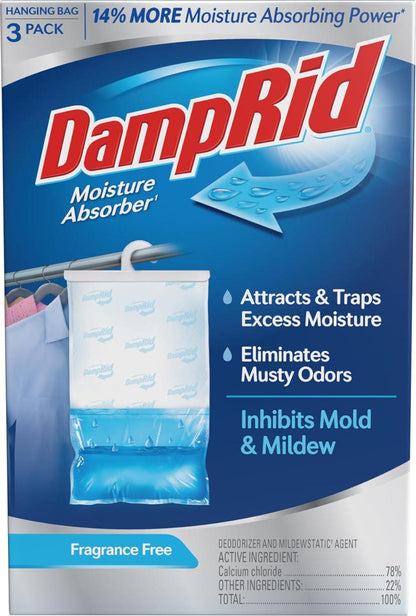 DampRid DampRid Fragrance Free Hanging Moisture Absorber, 16 Oz., 3 Pack - Eliminates Musty Odors For Fresher Air, Ideal Moisture Absorbers For Closet, 14% More Moisture Absorbing Power*