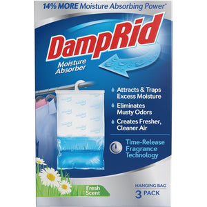 DampRid DampRid Fresh Scent Hanging Moisture Absorber, 1 Pound (Pack Of 3) - Eliminates Musty Odors For Fresher, Cleaner Air, Ideal For Closet, 14% More Moisture Absorbing Power*- Blue