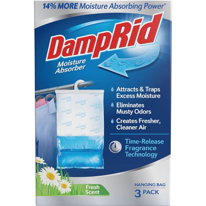 DampRid DampRid Fresh Scent Hanging Moisture Absorber, 1 Pound (Pack Of 3) - Eliminates Musty Odors For Fresher, Cleaner Air, Ideal For Closet, 14% More Moisture Absorbing Power*- Blue