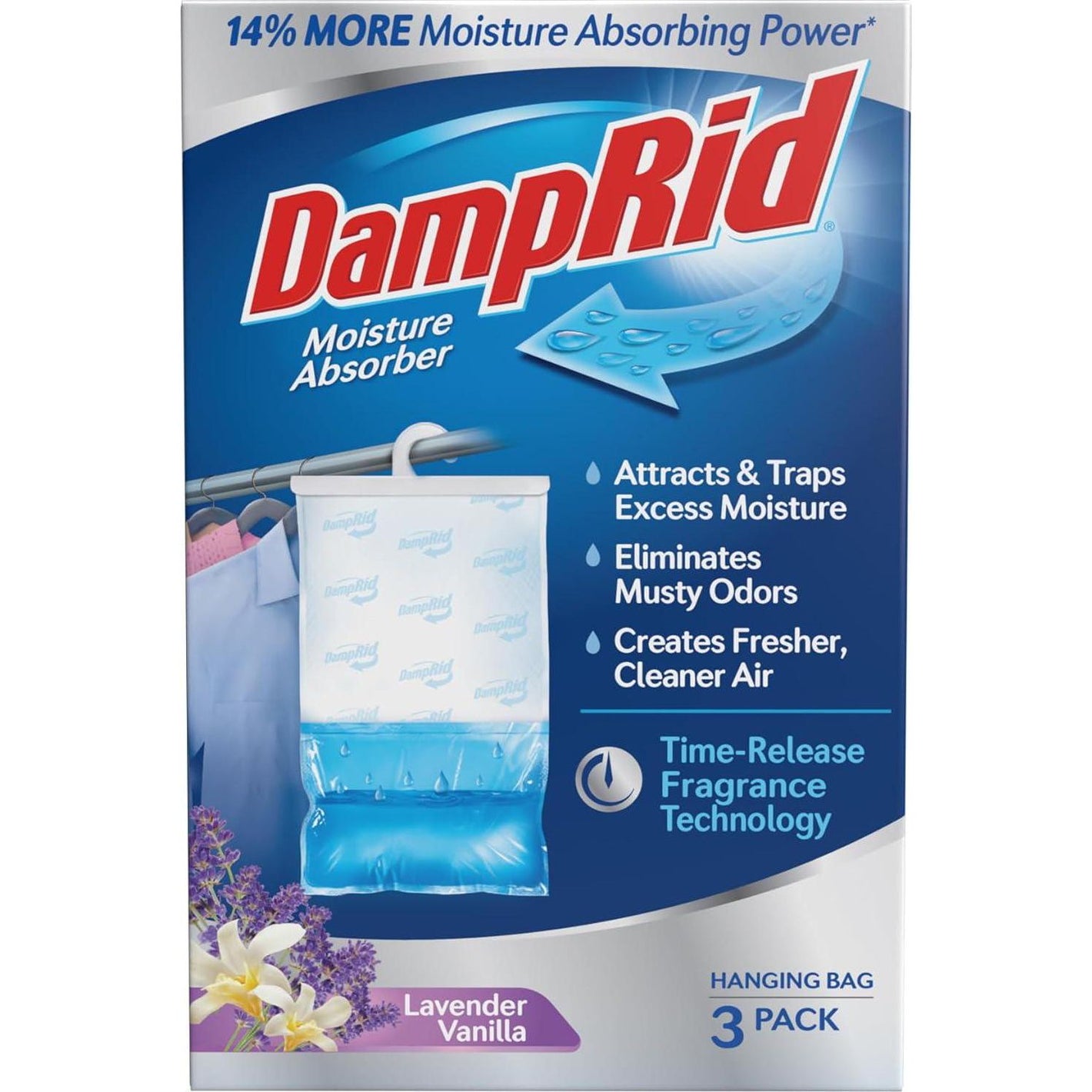 DampRid DampRid Lavender Vanilla Hanging Moisture Absorber, 16 Oz., 3 Pack - Eliminates Musty Odors For Fresher, Cleaner Air, Ideal For Closet, 14% More Moisture Absorbing Power*