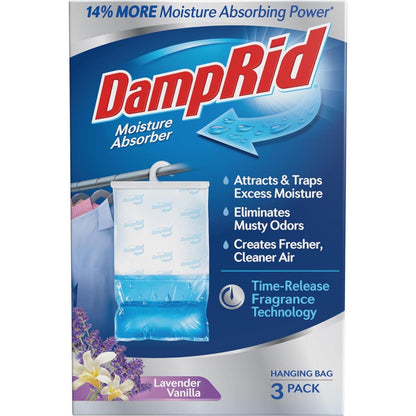 DampRid DampRid Lavender Vanilla Hanging Moisture Absorber, 16 Oz., 3 Pack - Eliminates Musty Odors For Fresher, Cleaner Air, Ideal For Closet, 14% More Moisture Absorbing Power*
