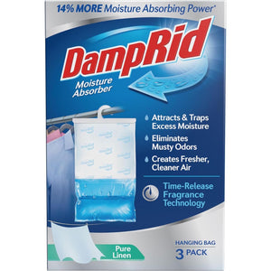 DampRid Pure Linen Moisture Absorber, 16oz, 3 Count, Eliminates Musty Odors, Ideal for Closets, 14% More Moisture Absorption