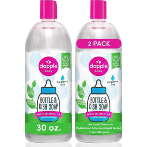 Dapple Baby Bottle Soap, Hypoallergenic Dish Soap for Baby Bottles, Powered by Plants, Fragrance-Free, 30 fl oz, Refill Pack of 2