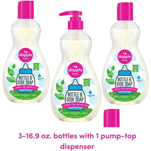 Dapple Dapple Baby Bottle Soap, Hypoallergenic Dish Soap For Baby Bottles, Powered By Plants, 1 Pump Included, Packaging May Vary, Fragrance Free, 16.9 Fl Oz (Pack Of 3)