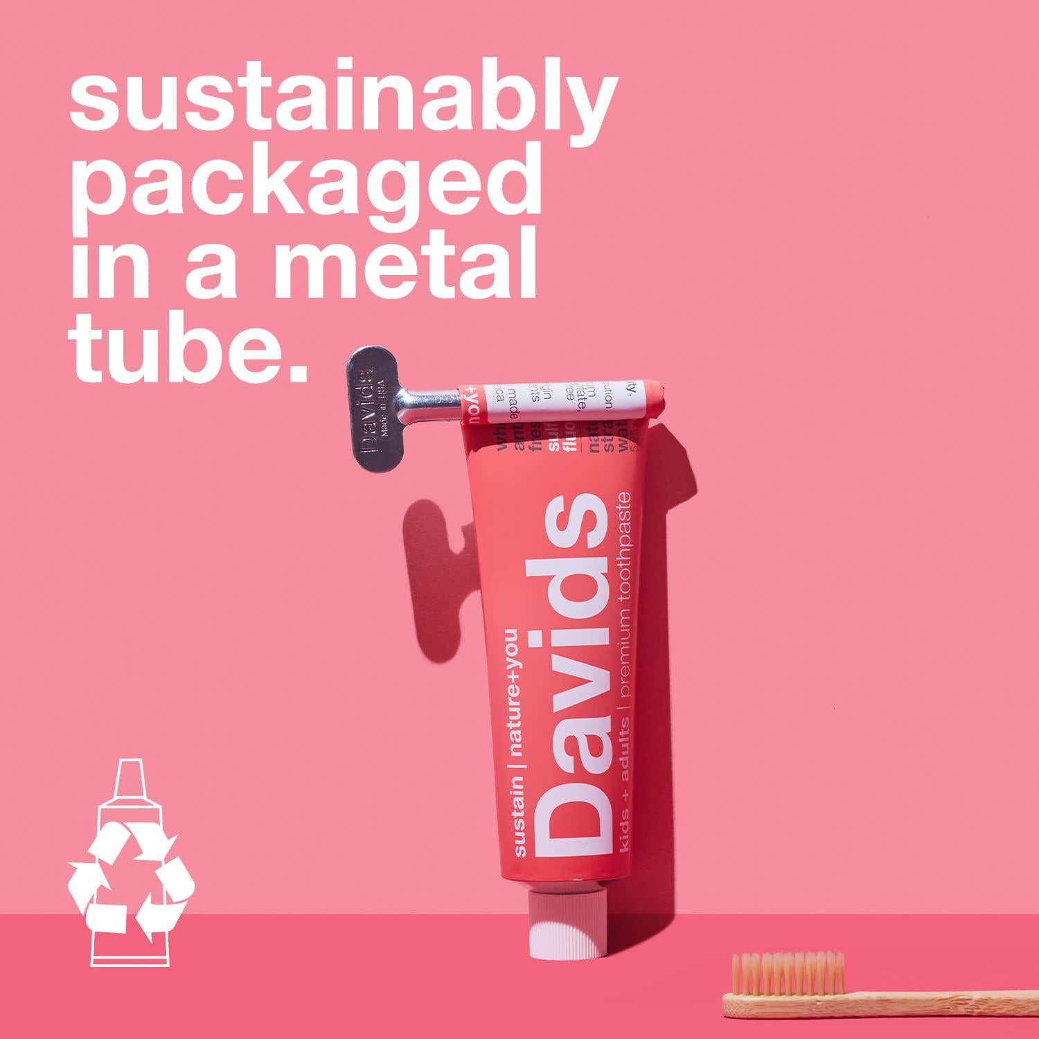 Davids Fluoride Free Kids And Adults Toothpaste, Teeth Whitening, Antiplaque, SLS (Sulfate) Free, Promotes Enamel Health, Mouth And Gum Detox, Natural Strawberry Watermelon, 5.25oz,