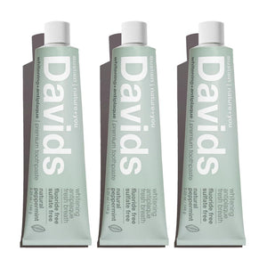 Davids Fluoride Free Toothpaste, Teeth Whitening, Antiplaque, SLS (Sulfate) Free, Promotes Enamel Health, Mouth And Gum Detox, EWG Verified, Natural Peppermint, 5.25oz (3 Pack),