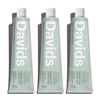 Davids Fluoride Free Toothpaste, Teeth Whitening, Antiplaque, SLS (Sulfate) Free, Promotes Enamel Health, Mouth And Gum Detox, EWG Verified, Natural Peppermint, 5.25oz (3 Pack),