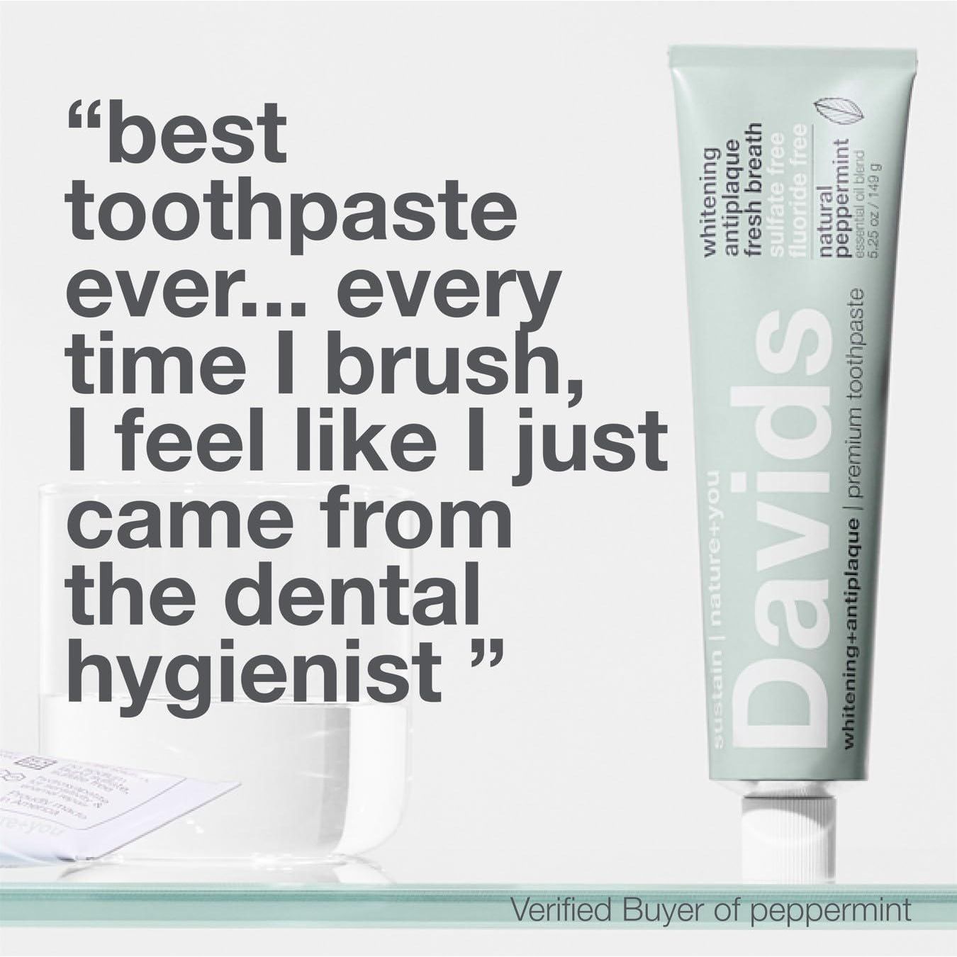 Davids Fluoride Free Toothpaste, Teeth Whitening, Antiplaque, SLS (Sulfate) Free, Promotes Enamel Health, Mouth And Gum Detox, EWG Verified, Natural Peppermint, 5.25oz (3 Pack),