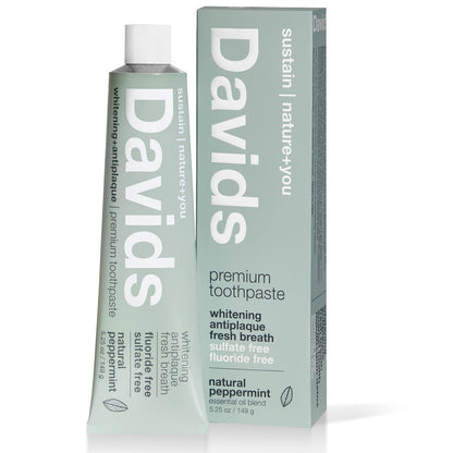 Davids Fluoride Free Whitening And Antiplaque Toothpaste, Natural Peppermint, Mouth And Gum Detox, SLS Free, EWG Verified Clean And Safe Ingredients, 5.25oz, Made In USA,