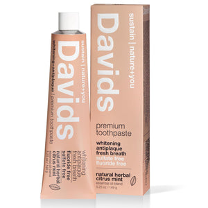 Davids Fluoride Free Toothpaste, Teeth Whitening, Antiplaque, SLS (Sulfate) Free, Promotes Enamel Health, Mouth And Gum Detox, EWG Verified, Natural Herbal Citrus Mint, 5.25oz,