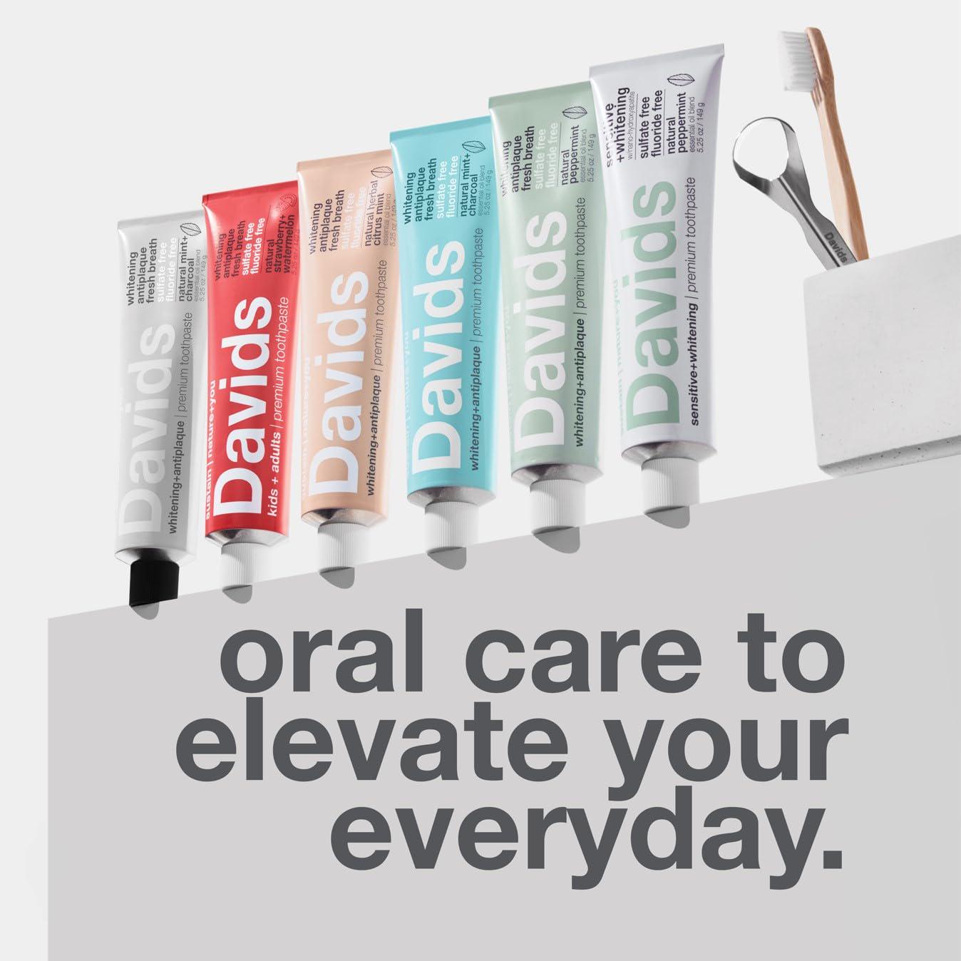 Davids Fluoride Free Whitening And Antiplaque Toothpaste, Natural Spearmint, Mouth And Gum Detox, SLS Free, EWG Verified Clean And Non-Toxic Ingredients, 5.25oz, Made In USA,