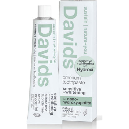 Davids Davids Hydroxi Fluoride Free Nano Hydroxyapatite Toothpaste For Remineralizing Enamel And Sensitive Relief, Whitening, Antiplaque, SLS Free, Natural Peppermint, 5.25oz, Made In USA
