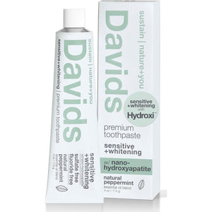 David's Natural Fluoride-Free Nano Hydroxyapatite Toothpaste, 4oz, Remineralizes Enamel, Whitening & Plaque Removal, Peppermint, Made in USA