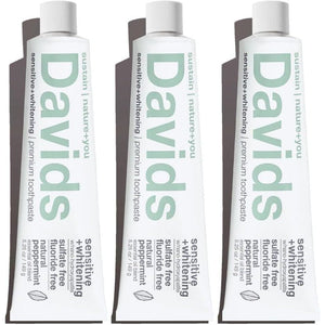 Davids Davids Hydroxi Fluoride Free Nano Hydroxyapatite Toothpaste For Remineralizing Enamel And Sensitive Relief, Whitening, Antiplaque, SLS Free, Natural Peppermint, 5.25oz, Made In USA (3 Pack)
