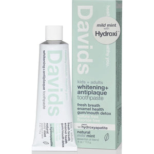 Davids Davids Hydroxi Mild Mint Fluoride Free Nano Hydroxyapatite Toothpaste For Enamel Health And Whitening, Antiplaque, SLS Free, Kid Friendly Gentle Mint Flavor, 4 Oz, Made In USA