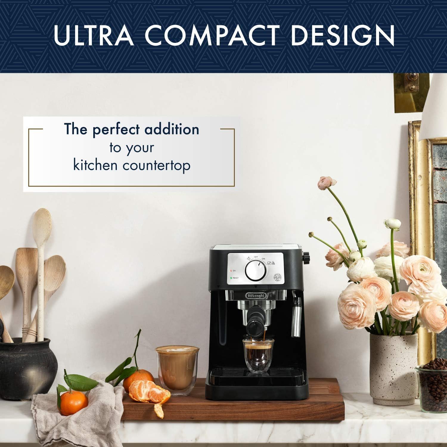 De'Longhi Stilosa Manual Espresso Machine, Latte And Cappuccino Maker, 15 Bar Pump Pressure + Milk Frother Steam Wand, Black / Stainless, EC260BK, 13.5 X 8.07 X 11.22 Inches,044387026000