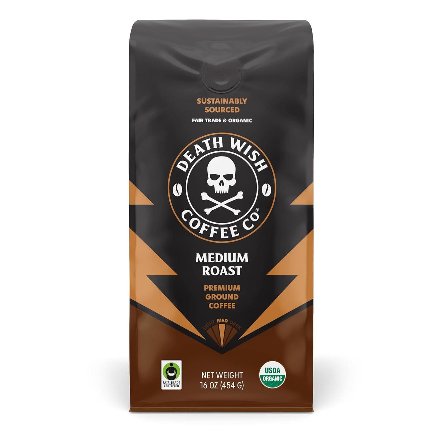 Death Wish Coffee Death Wish Coffee Co., Organic And Fair Trade Medium Roast Ground Coffee, 16 Ounce (Pack Of 1)