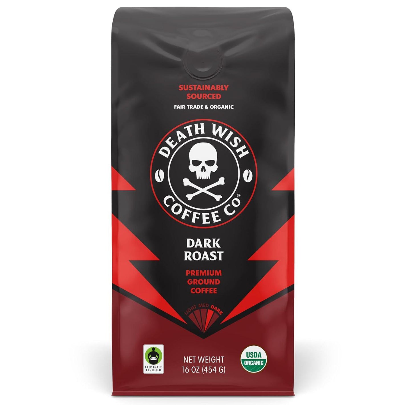 Death Wish Coffee, Organic & Fair Trade Dark Roast Ground Coffee, 16 oz, Bold & Intense Flavor