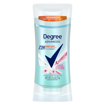 Degree Degree Advanced Protection Antiperspirant Deodorant White Flowers And Lychee For 72-Hour Sweat And Odor Control For Women, With Body Heat Activated Technology, 2.6 Oz