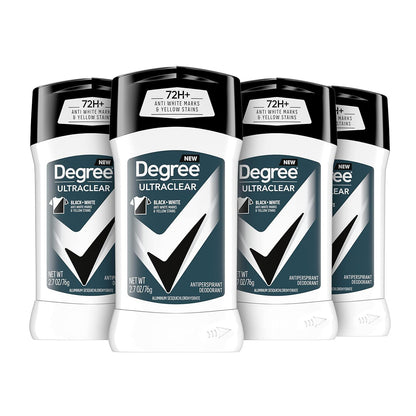 Degree Degree Men UltraClear Antiperspirant Deodorant Black + White 72-Hour Sweat And Odor Protection Antiperspirant For Men With MotionSense Technology 2.7 Ounce (Pack Of 4)