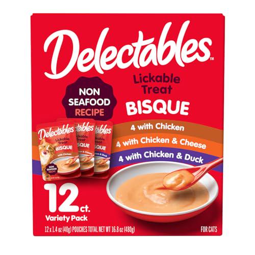 Delectables Bisque Lickable Wet Cat Treats Non Seafood Variety Pack 12 Count Easy to Serve