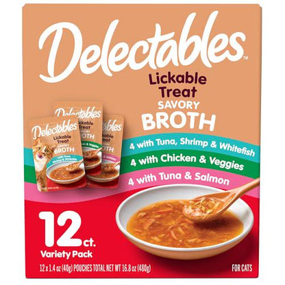 Delectables Savory Broths Cat Treat Variety Pack 12 Count Lickable Wet Cat Treats in One Pack