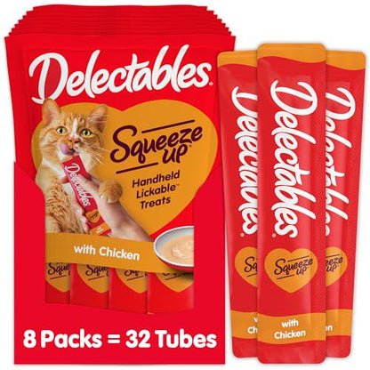 Delectables Squeeze Up Cat Treats Chicken Puree Tubes 0.5 oz Tube Pack of 32