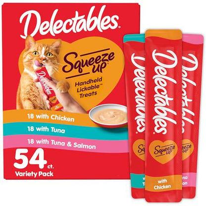 Delectables Squeeze Up Cat Treats Variety Pack, Tuna & Chicken Flavors, 54 Ct, Lickable Handheld Tubes