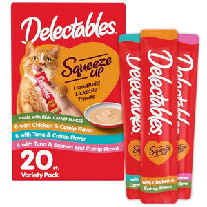 Delectables Squeeze Up Cat Treats, Catnip Variety Pack, 20 Tubes, Creamy Puree, Grain-Free, No By-Products
