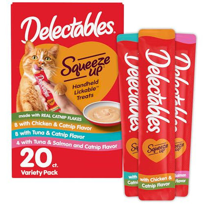 Delectables Squeeze Up Cat Treats, Catnip Variety Pack, 20 Tubes, Creamy Puree, Grain-Free, No By-Products