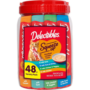 Delectables Squeeze Up Cat Treats Variety Pack Creamy Puree Tubes 0.5 oz 48 Total Grain Free